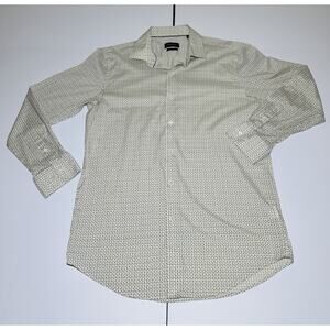 Bugatchi Comfort Stretch Men’s 17 Beige Gingham Floral Print Button-Up Shirt